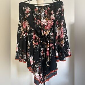 SHEIN Black Floral Jumpsuit with Pink and White Accents